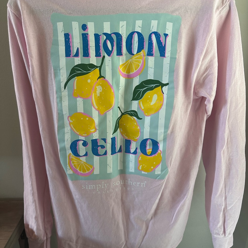 NWT Simply Southern Light Pink Lemon Limon Cello Long Sleeve Tee